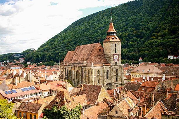 The black church and houses around it in Brasov, Romania