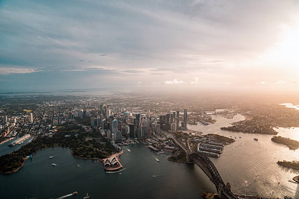 istock Panoramic Sydney Skyline With Harbour Bridge During Golden Hour View 2213123139
