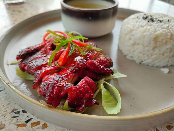 istock Char Siu Rice with Soup on a Modern Plate 2213133555