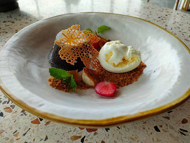 istock Charcoal Lava Cake Dessert with Vanilla Ice Cream 2213133643
