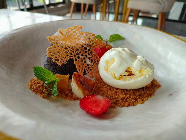 istock Charcoal Lava Cake Dessert with Vanilla Ice Cream 2213133715