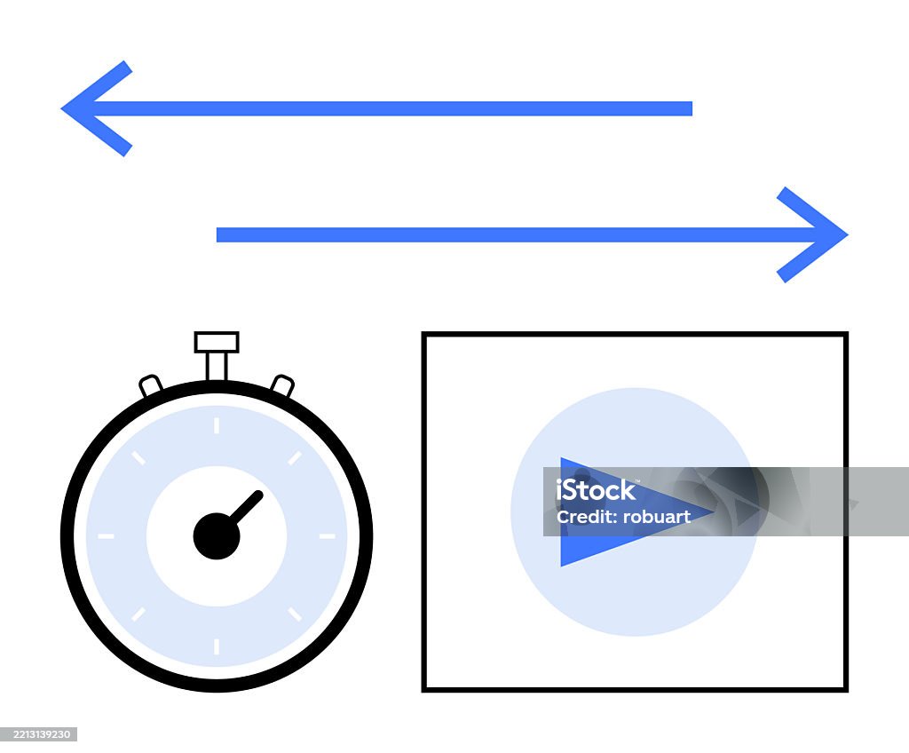 Rectangular Stopwatch Stopwatch Arrow And Play Button Elements Representing Time Direction ...