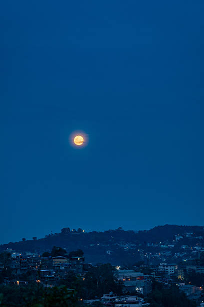full moon over night cityscape