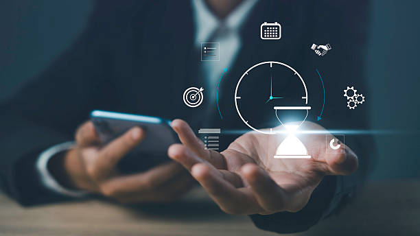istock Time Management in Business strategic Productivity with Technology and Project Planning concepts of efficiency, pressing tasks, and teamwork. 2213155643