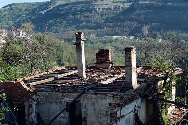 gas stove in the kitchen in an old dilapidated demolished house