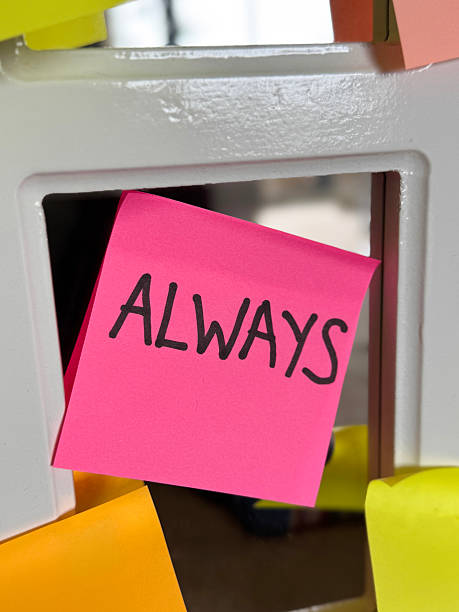 Stock photo shows a single stickie note from an always_to_do_list, this sticky note stands out with handwritten reminders and messages highlighting productivity, organization, and daily planning. The lone postit symbolizes focus and simplicity in managing tasks