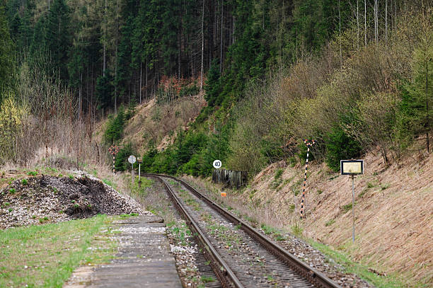 Sign board with rail tracks at station in Aomori, Japan.