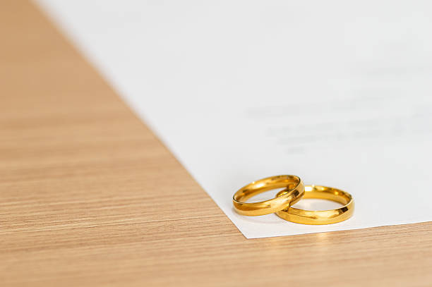 Rings and paperwork for a lawyer, register wedding