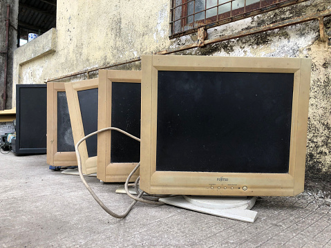 Outdated Monitor Old Computer Monitors That Have Been Phased Out Are Thrown Out Onto The ...