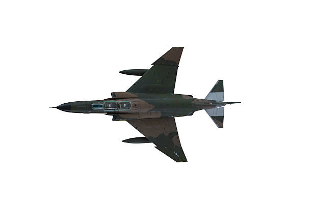 F-4 Jet fighter flying, isolated background.
