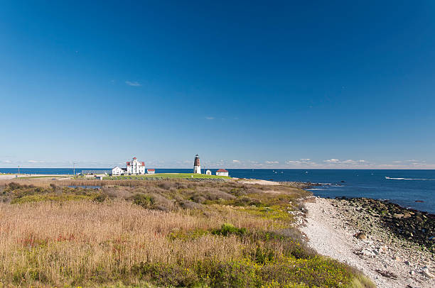 The historic landmark Point Judith Lighthouse and coast guard station in Narragansett Rhode island.