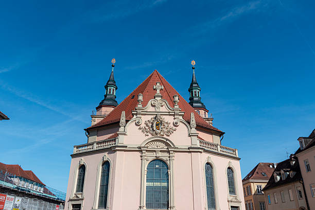 Ludwigsburg, Germany- April 12, 2025: Stadtkirche Ludwigsburg, a Protestant church building view from back side