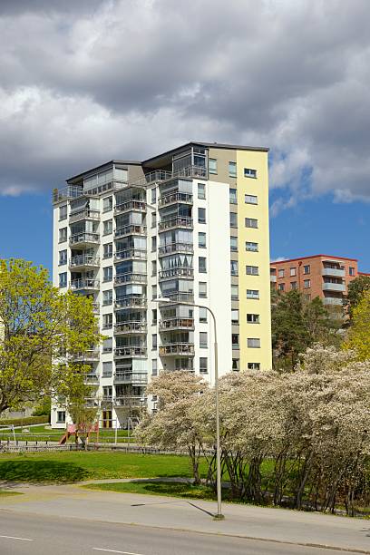 istock House/apartment building with balconies, blue sky 2213214323