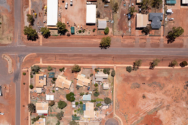 View from above a small town in the outback. Cue, Western Australia, Australia