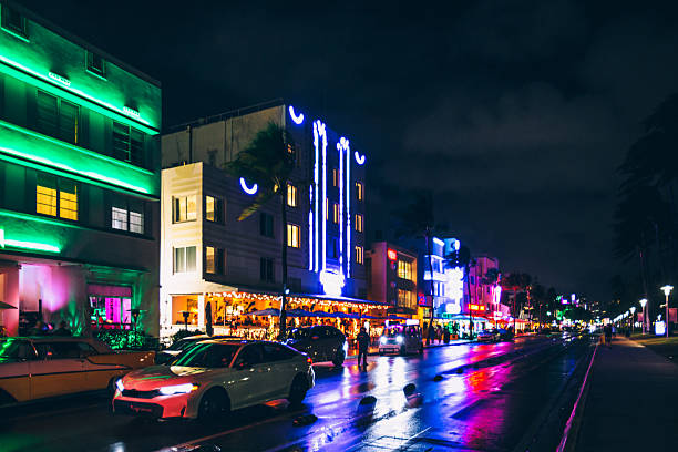 Ocean Drive by night. Miami Beach, Florida, USA