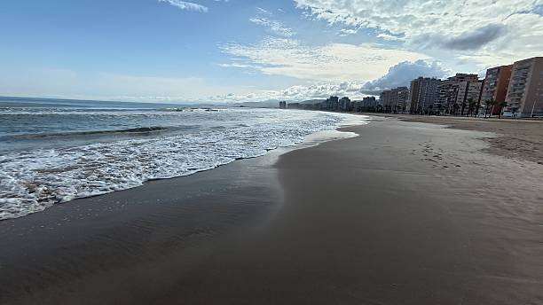 istock A Serene Beachfront Retreat Complete with Gentle Waves and a Beautiful Cloudy Sky View 2213229163