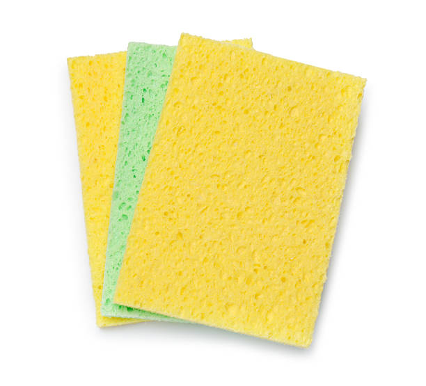 istock Soft sponges isolated on white, top view. Cleaning tool 2213230629