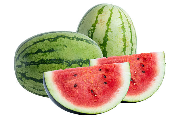 istock Fresh watermelons and slices displayed on a white background 2213244840