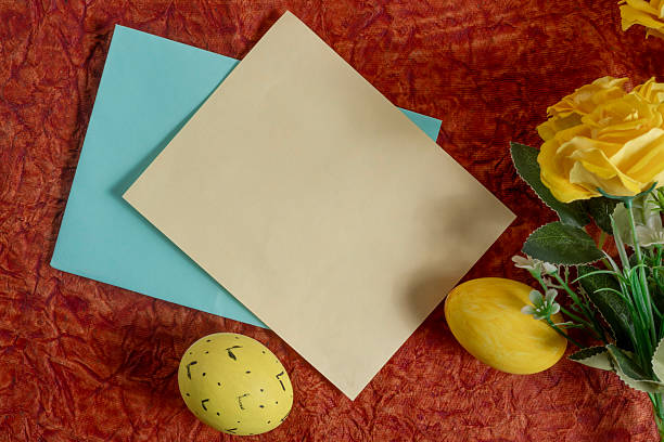 Spring themed cards, Easter eggs, and decorative decor with yellow flowers.