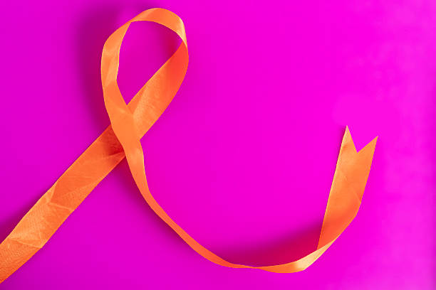 istock Orange ribbon on a bright pink background representing awareness and support efforts. 2213246676