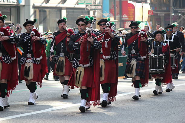New York. Taken March 17, 2012. St. Patricks day parade in New York city in Manhattan. Bagpipers as part of the parade.