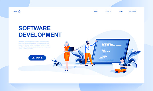 Header Application Images Software Development Vector Landing Page Template With Header ...