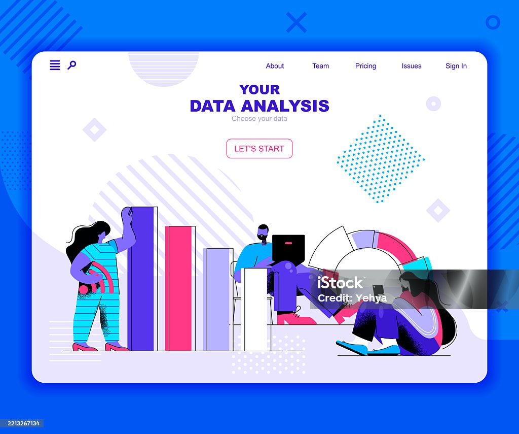 Data Analysis Landing Page Vector Template Information Chart And Graph ...