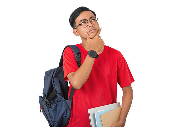 istock Young asian collage student thinking having a good idea isolated on white background 2213267892
