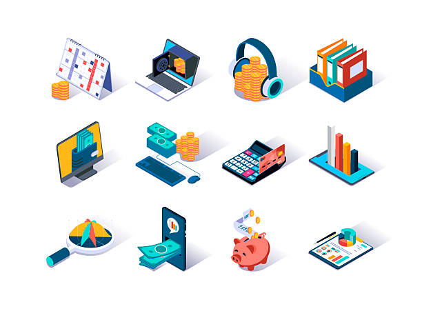 istock Accounting and auditing isometric icons set. Online analytics, payment and money transactions pictogram. Financial management and consulting service. Strategy planning and investing 3d vector isometry 2213269937