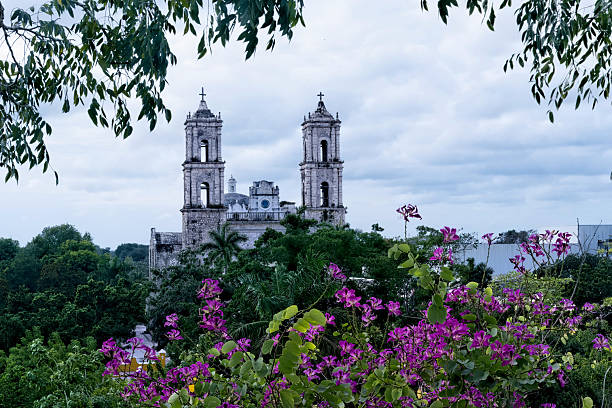 Afternoon view of the historic city center colonial era church of downtown Ajijic, Jalisco, Mexico.
