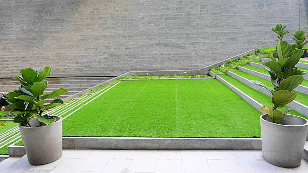 istock artificial green grass on staircase, exterior design for home 2213290504