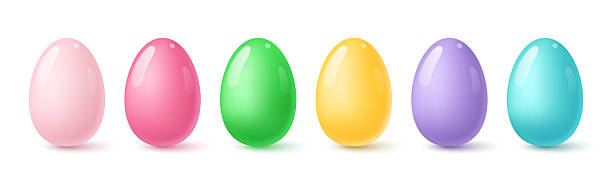 istock Set of simple colorful Easter eggs. Smooth shiny multicolored eggs with highlights and shadows. Vector 3D illustration. 2213297705