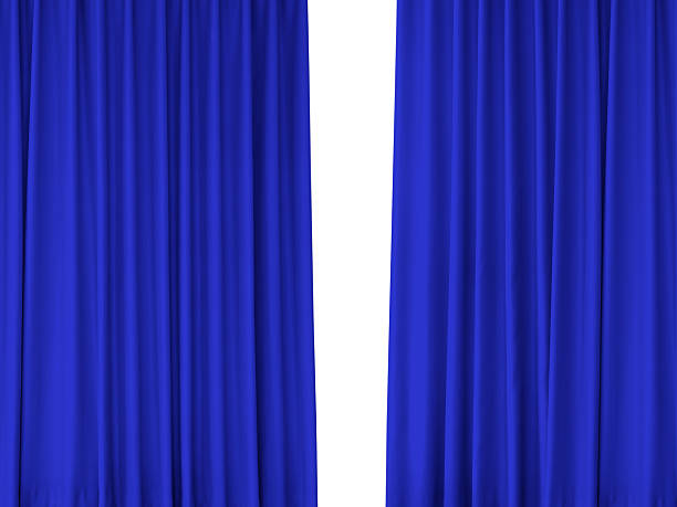 istock Two blue curtains spaced apart on a white background. 2213304363