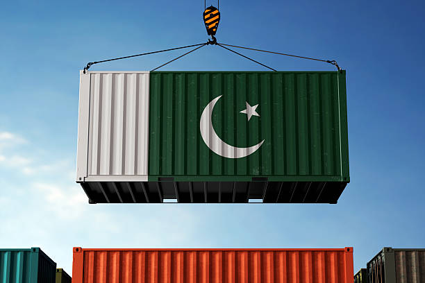 istock Pakistan trade cargo container hanging against clouds background 2213308901