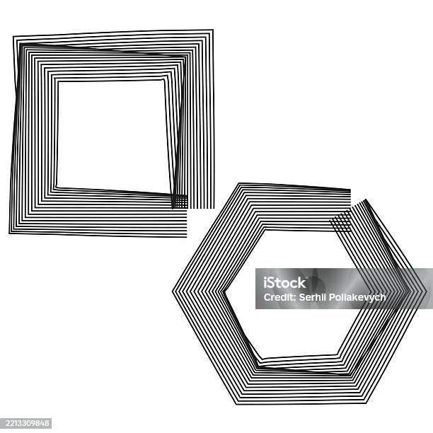 Square Angular Objects Geometric Square Outline Angular Hexagon Shape Vector Black Contour ...
