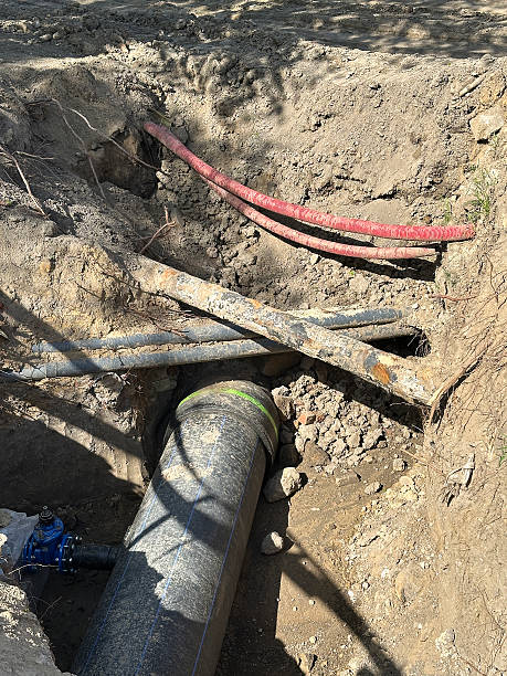 istock Water pipeline at the road construction site 2213316354