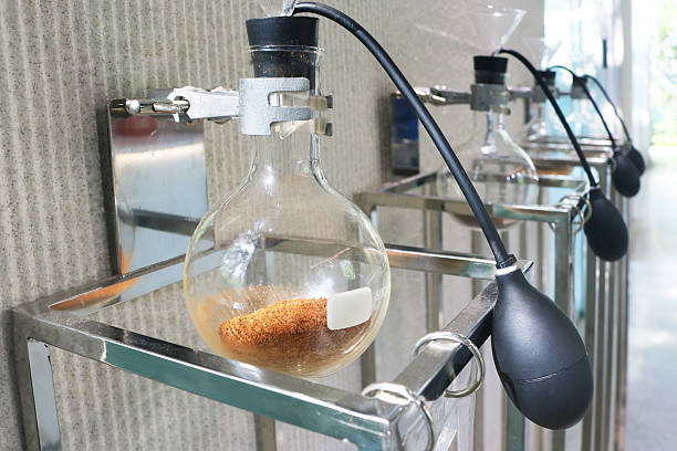 istock Round bottom flask with universal clamp for cafe. 2213321940