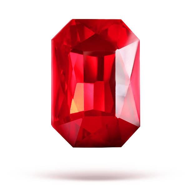 istock Red shiny gemstone in air on white background 2213322016