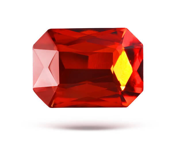 istock Red shiny gemstone in air on white background 2213322029