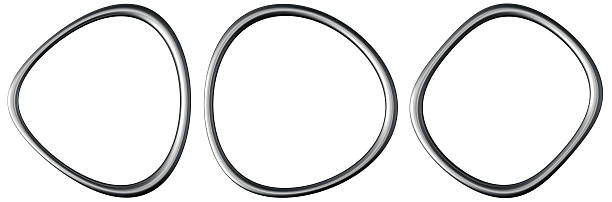 Three chrome round frames, borders, showcasing a sleek and modern design, isolated on white background. The empty space in the center offers ample opportunities for creative displays or text.