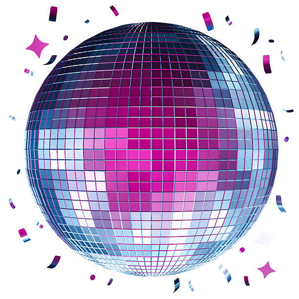 istock The neon-colored disco ball sparkles with reflections as vibrant confetti surrounds it, creating an exciting festive atmosphere perfect for any celebratory event. Isolated on white background. 2213324780