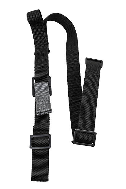 istock Black adjustable shoulder strap with D-rings, suitable for bags or gear, isolated on white background. 2213331362