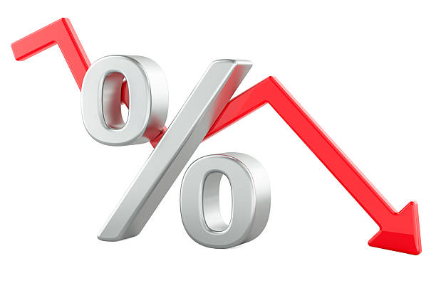 istock Percent symbol with down red arrow, 3D rendering 2213332527