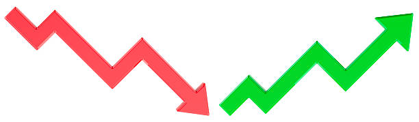 istock Graphs going Green arrow up and Red arrow down, 3D rendering 2213332624