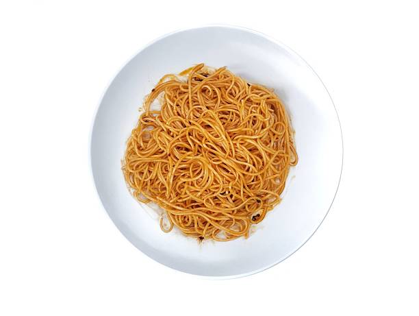 istock Spaghetti instant noodle on white plate isolated on white background 2213337387