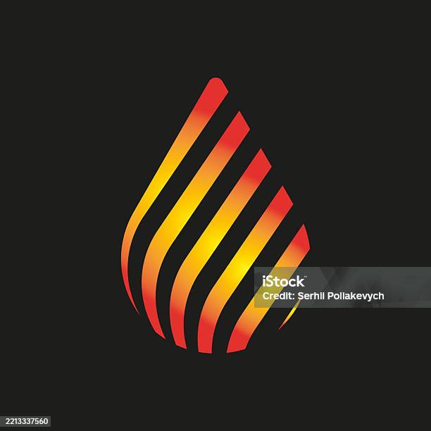 Fire Drop Shape Yellow Red Gradient Flame Energy Figure Vector Black ...