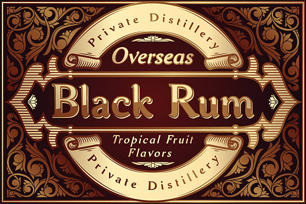 istock Black Rum - golden ornate vintage decorative label 2213343891