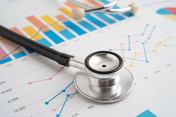 istock Stethoscope on spreadsheet and graph paper, Finance, Account, Statistics, Investment, Analytic research data economy and Business company. 2213359206