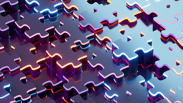 A digitally generated image featuring glowing neon-outlined jigsaw puzzle pieces, cyber background, symbolizing problem-solving, digital complexity, and technological integration. This modern and high-tech design is ideal for visuals related to cybersecurity, innovation, data systems, and artificial intelligence.
