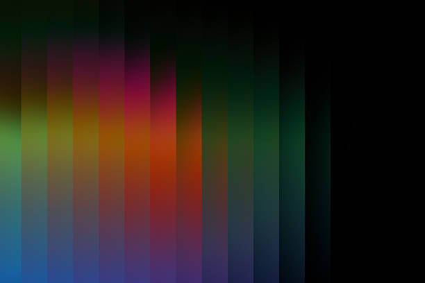 A series of vertical, translucent rectangles in a gradient of cyan, green, purple, and red on a black background. The composition creates a sense of depth and motion, with the colors blending smoothly into one another, giving a glass-like appearance.